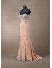 Beaded Sweetheart Neck Peach Chiffon Long Evening Dress